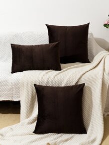 KHÔNG CÓ lõi gối 1 vỏ gối nhung Hà Lan nguyên khối đơn giản hoặc vỏ gối thắt lưng không có đệm - Màu nâu Sô-cô-la - Xem 1