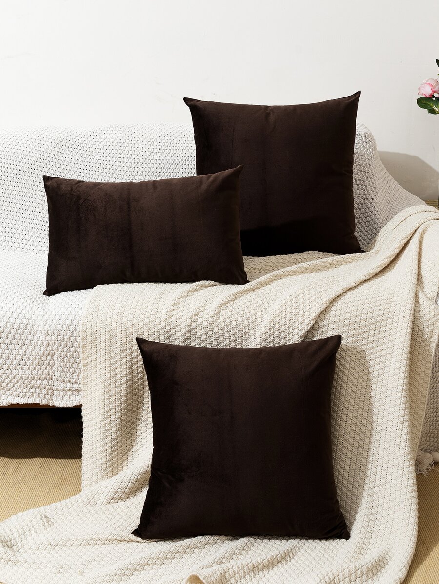 KHÔNG CÓ lõi gối 1 vỏ gối nhung Hà Lan nguyên khối đơn giản hoặc vỏ gối thắt lưng không có đệm - Màu nâu Sô-cô-la - Xem 1