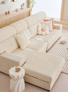 1pc Plain Seersucker Stretchy Sofa Seat Cover, Polyester Sofa Seat Cushion Cover For Home, All Season - White - View 3