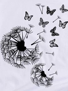 SHEIN LUNE Áo thun nữ Thực vật Loại bướm Giải trí - trắng - Xem 5