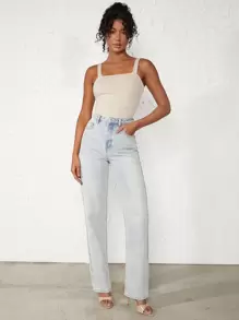 SHEIN BASICS Chất rắn Dây đeo rộng Áo Cho mùa hè - Màu be - Xem 8