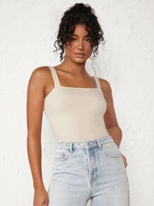 SHEIN BASICS Chất rắn Dây đeo rộng Áo Cho mùa hè - Màu be - Xem 4