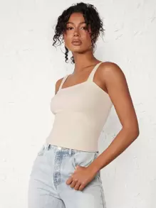 SHEIN BASICS Chất rắn Dây đeo rộng Áo Cho mùa hè - Màu be - Xem 6