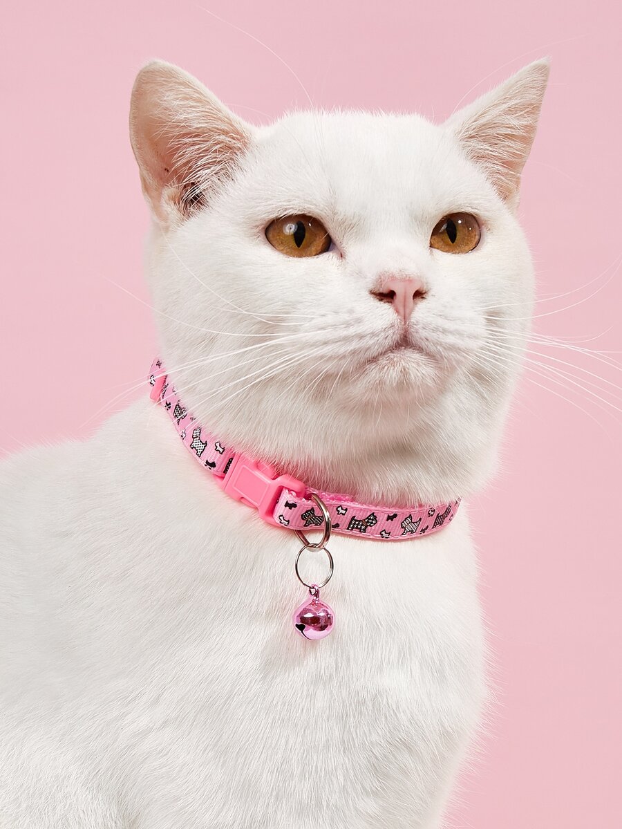 1入組卡通狗圖案寵物項圈適用於貓和狗狗適用於戶外 - 粉色 - 查看 1