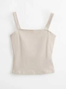 SHEIN BASICS Chất rắn Dây đeo rộng Áo Cho mùa hè - Màu be - Xem 7