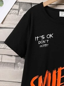 SHEIN 男孩標語圖案T恤