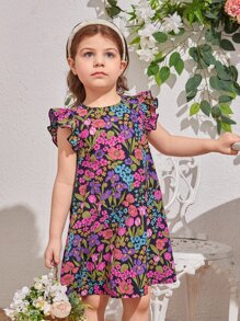 SHEIN 小女童印花荷葉邊連衣裙 - 彩色 - 查看 6