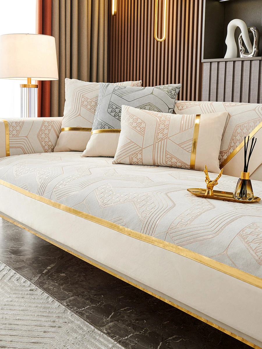 1 Hình Học Dạ Nỉ Sofa Khăn Hiện Đại Polyester Chống Trơn Trượt Ghế Sofa Chăn Cho Gia Đình - Màu be - Xem 1