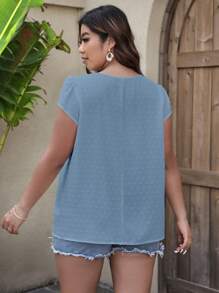 Calvaya Plus Swiss Dot Keyhole Neckline Blouse - Dusty Blue - View 2