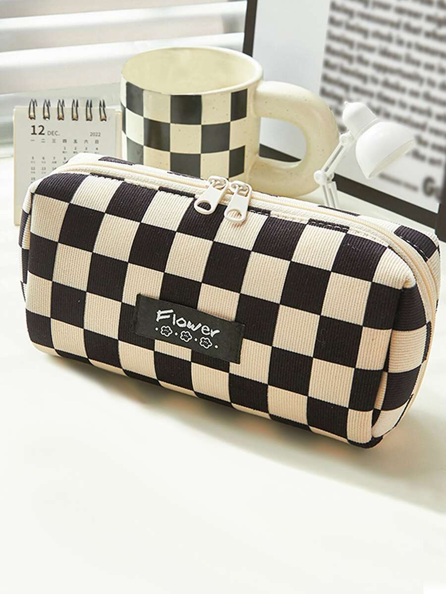 1 Túi Đựng Họa Tiết Ca Rô Túi Đựng Họa Tiết Hình Học Hiện Đại Túi Đựng Lưu Trữ Bút Bút Chì Tẩy - trắng - Xem 1