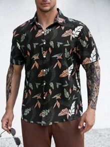 Manfinity RSRT Men Plus Tropical Print Shirt - Black - View 4