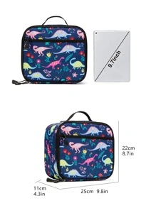 Niños Bolsa cuadrada con patrón de dinosaurio con cremallera delantera - Azul - Ver 4