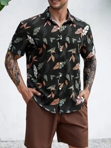 Manfinity RSRT Men Plus Tropical Print Shirt - Black - View 6