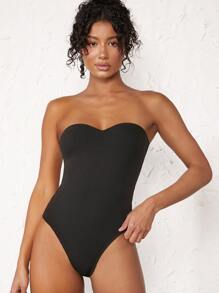 SHEIN BASICS 實色肋紋針織無肩身體套裝