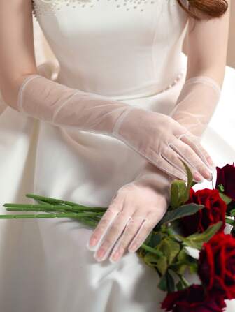 1 pieza Guantes cortos de encaje para novia, accesorio de velo para fotografía, accesorio de protección solar para otoño