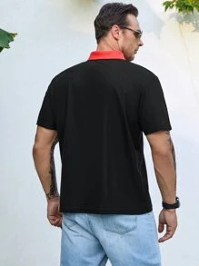 Manfinity Men Plus Contrast Collar Polo Shirt - Black - View 2