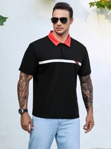 Manfinity Men Plus Contrast Collar Polo Shirt - Black - View 5