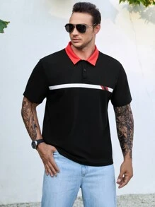 Manfinity Men Plus Contrast Collar Polo Shirt - Black - View 6