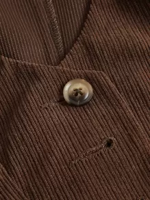 SHEIN MOD Button Front Crop Top Without Blouse - Chocolate Brown - View 3