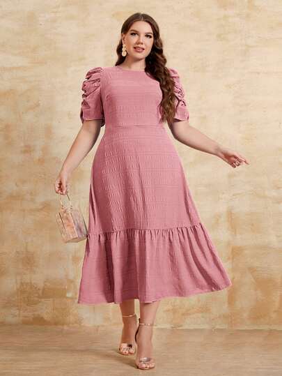 SHEIN Clasi Plus Puff Sleeve Ruffle Hem Dress