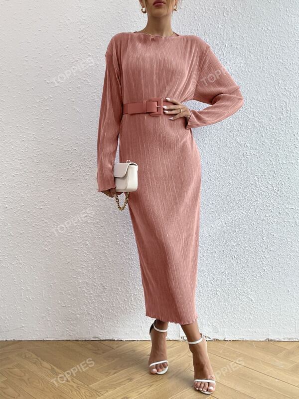 Solid Drop Shoulder Belted Dress