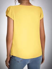 SHEIN Tall بلوزة أكمام بتلة تفاصيل خياطة - أصفر - مشاهدة 2
