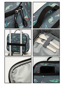 带顶部手柄的卡通恐龙图案午餐袋 午餐手提袋 保温午餐盒袋 上学、工作、野餐、户外旅行、女士、女孩 返校午餐套装 学校用品 午餐盒袋 家庭必需品 返校用品 - 灰色 - 查看 3