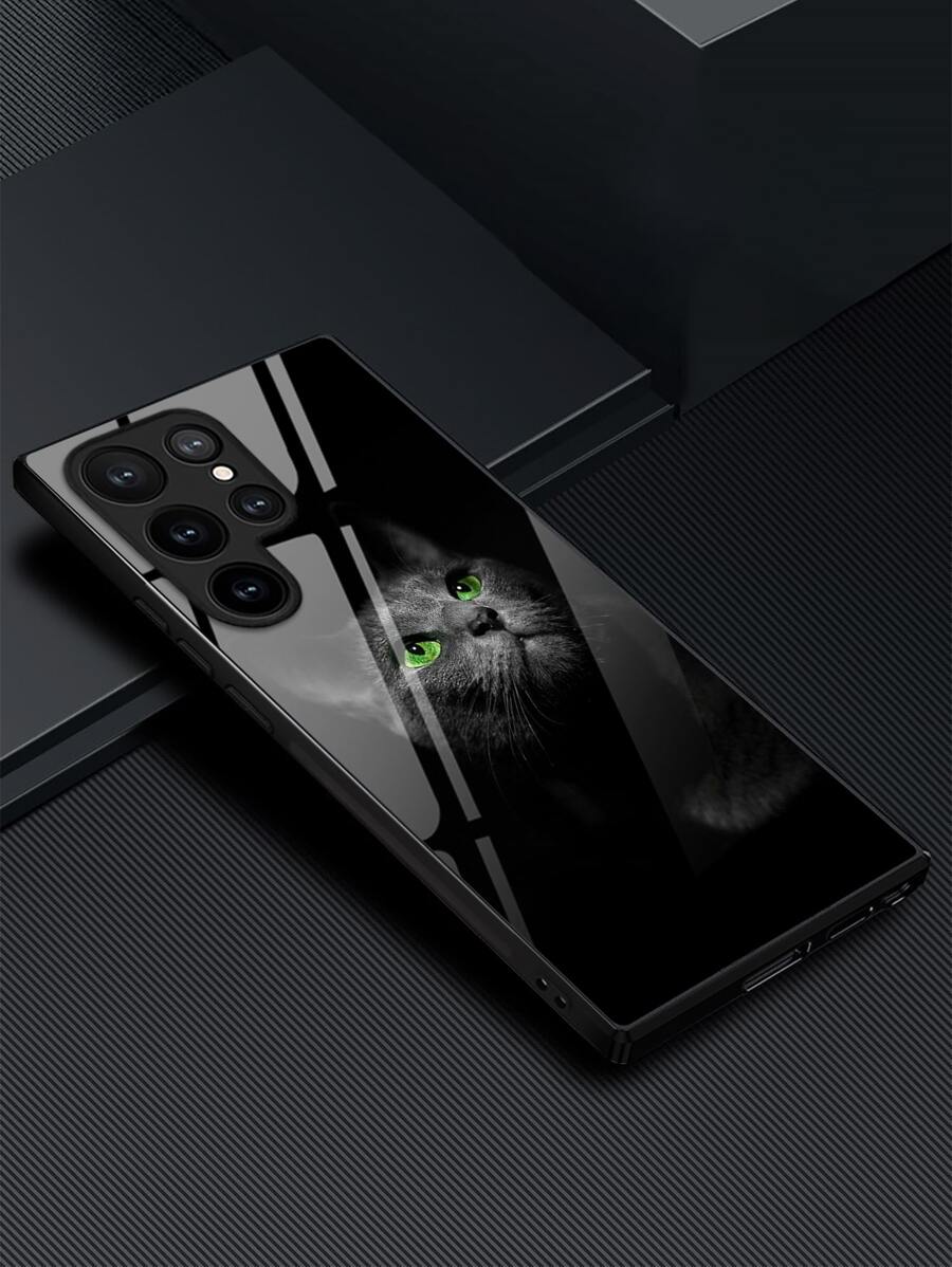 Cat Print Glass Phone Case - Multicolor - View 1