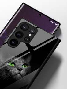 Cat Print Glass Phone Case - Multicolor - View 3