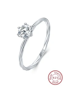 鋯石裝飾銀色女士婚戒,新娘婚禮精美珠寶鑽戒