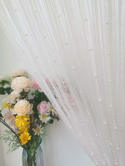 1 st Faux Pearl Decor Dörrgardin, Modernistisk Polyester Stansfri Dörröppning Stränggardin För Hem