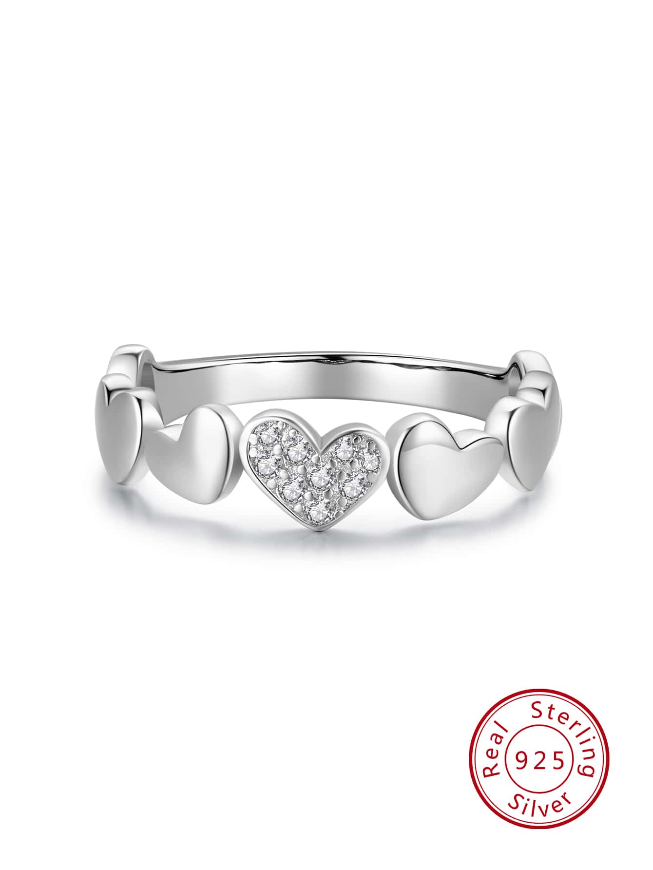 Nhẫn cưới bằng bạc trang trí trái tim bằng đá khối Zirconia - Bạc - Xem 1