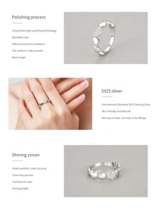 Nhẫn cưới bằng bạc trang trí trái tim bằng đá khối Zirconia - Bạc - Xem 3