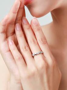 方晶鋯石裝飾銀婚戒適合女士新娘婚禮精細首飾類適合女士新娘婚禮精細首飾類 - 銀色 - 查看 2