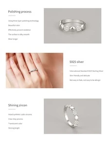 方晶鋯石裝飾銀婚戒適合女士新娘婚禮精細首飾類適合女士新娘婚禮精細首飾類 - 銀色 - 查看 3