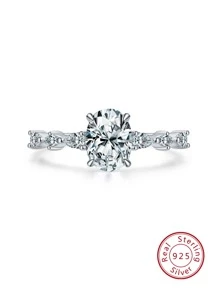 Cubic Zirconia Decor Silver Wedding Band - Silver - View 2