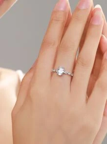 Cubic Zirconia Decor Silver Wedding Band - Silver - View 3