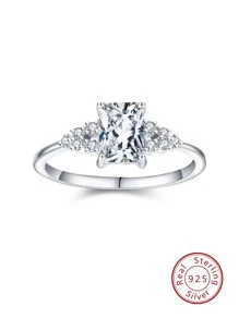 方晶鋯石裝飾銀婚戒 - 銀色 - 查看 2