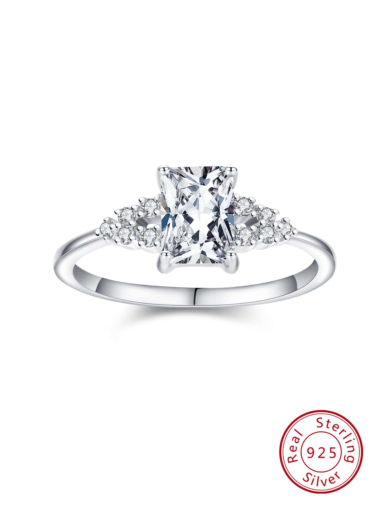 方晶鋯石裝飾銀婚戒