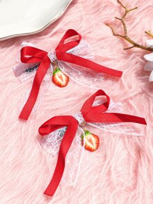 2 cái/bộ nơ ren trắng phong cách học sinh nữ & kẹp tóc dâu tây phụ kiện tóc dễ thương cho Giáng sinh - Nhiều màu - Xem 6