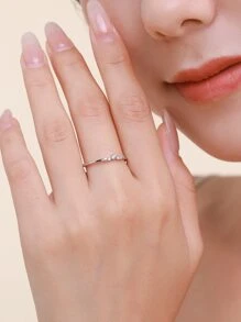 鋯石裝飾純銀女性婚戒,新娘婚禮精美珠寶,訂婚戒指 - 銀色 - 查看 3