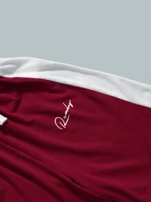 SHEIN Boys Letter Graphic Colourblock Tee & Drawstring Waist Shorts - Burgundy - View 4