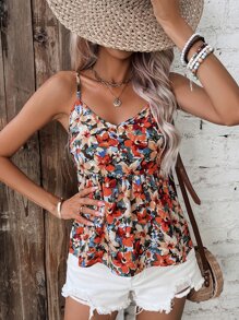 SHEIN Frenchy Allover Floral Print Peplum Cami Top - Multicolor - View 5