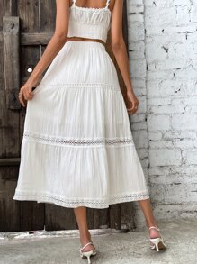 Breezaya Contrast Lace Ruffle Hem Skirt Maxi Vacation Beach Outfits Women