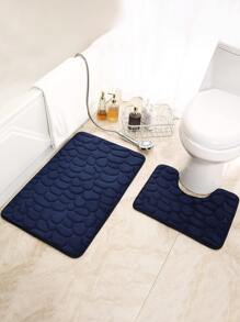 1pc Solid Non-slip Bath Rug, Minimalist Polyester Bath Mat For Bathroom - Navy Blue - View 4