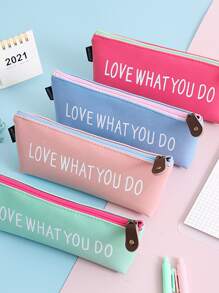 1 pieza unicolor con estampado de slogan Papelería simple de gran capacidad Pluma Bolso para alumno - Verde - Ver 6