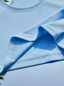 SHEIN EZwear Solid Crop Tank Top - Baby Blue - View 8