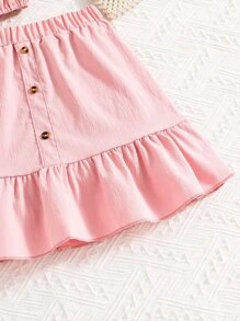 SHEIN Top Y Falda De Chica Adolescente Con Ribete De Volantes - Rosa - Ver 4