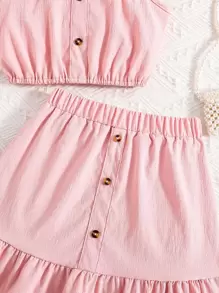 SHEIN Top Y Falda De Chica Adolescente Con Ribete De Volantes - Rosa - Ver 5