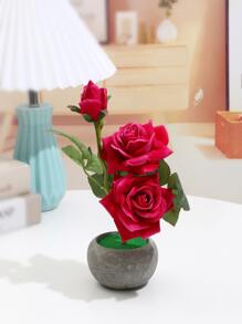 1入組塑料人造盆栽綠色假盆栽裝飾品辦公室餐桌裝飾 - 紅色 - 查看 5